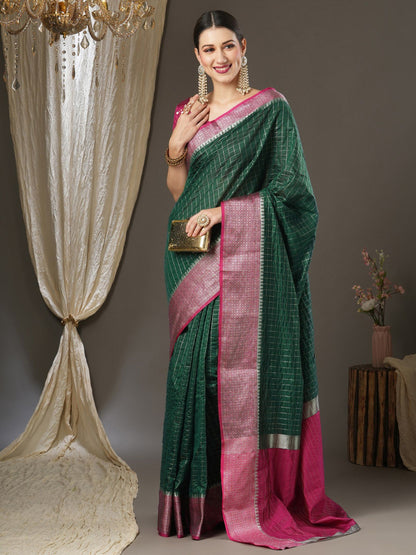 Latest Design Silk Dark Green Color Designer Saree