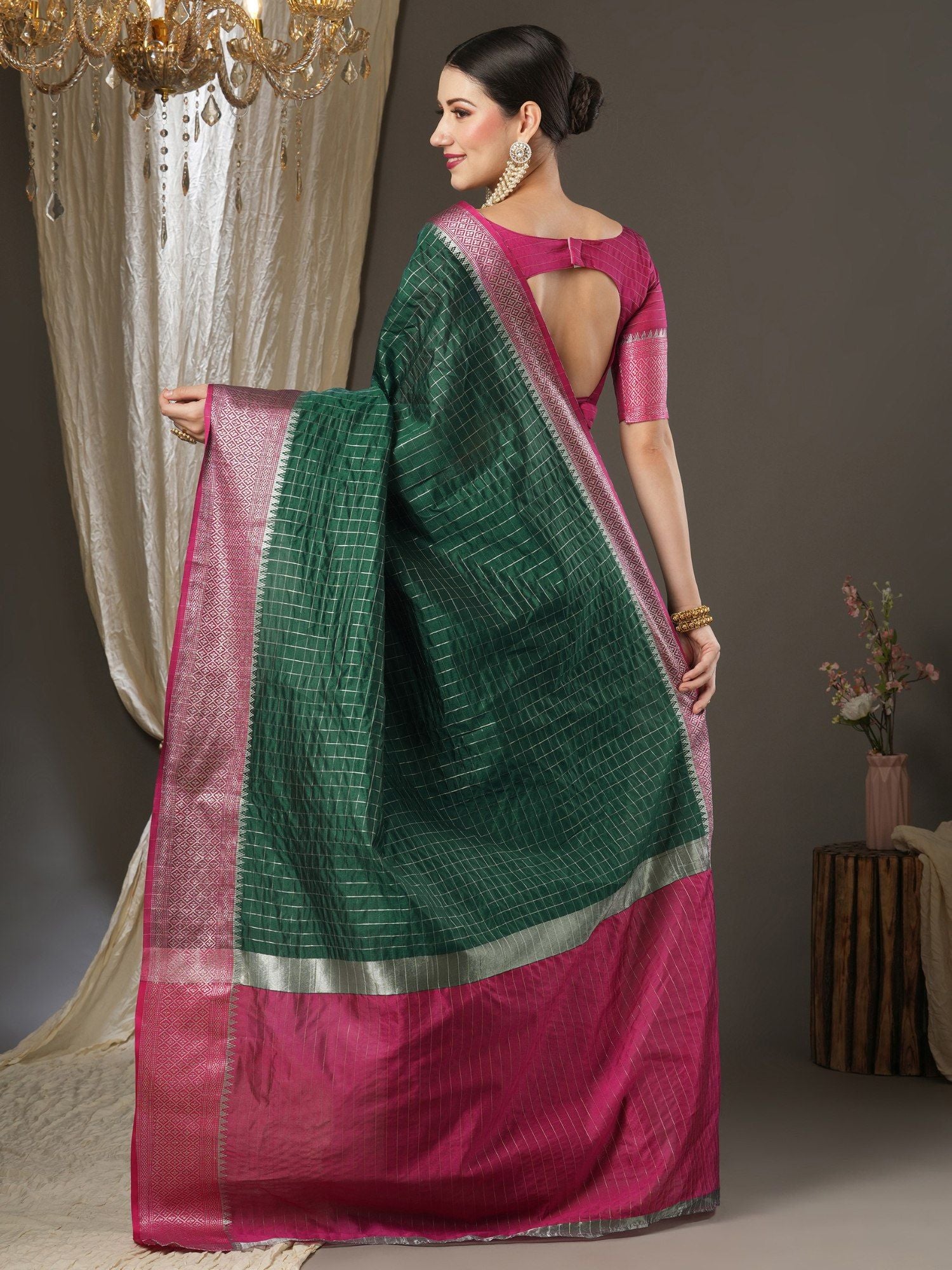 Latest Design Silk Dark Green Color Designer Saree