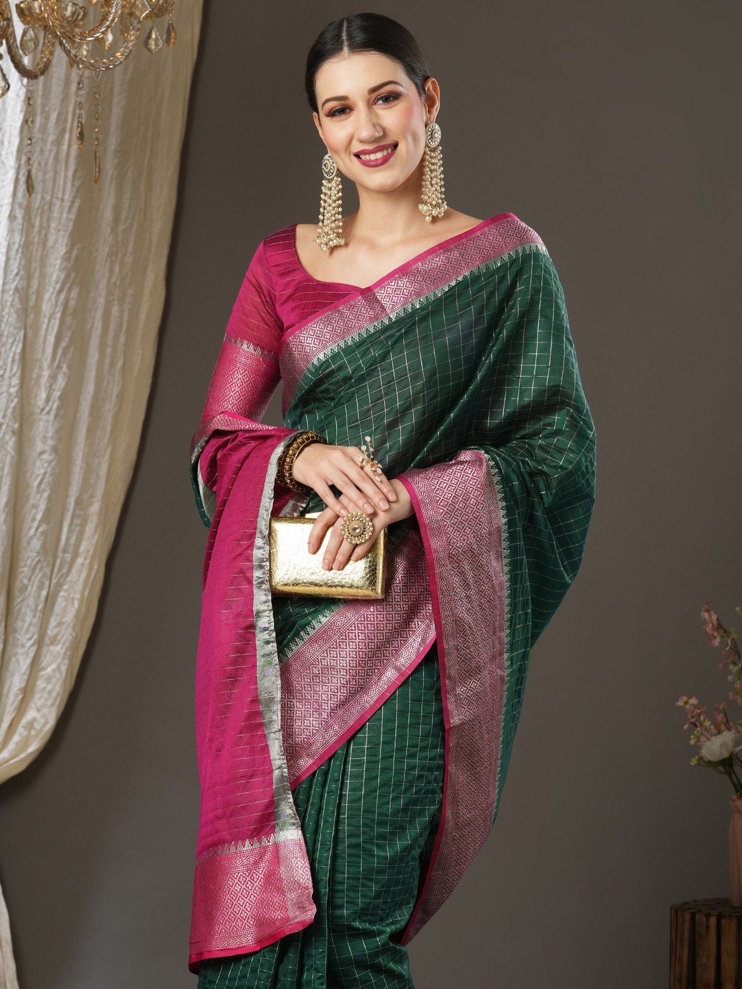 Latest Design Silk Dark Green Color Designer Saree