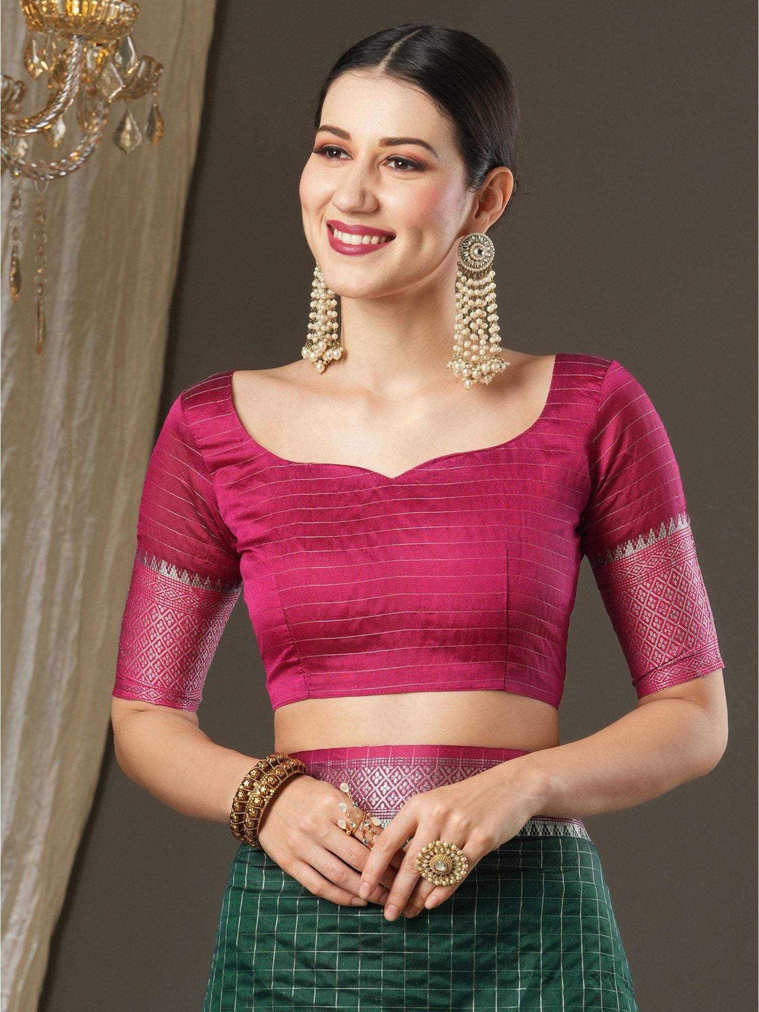 Latest Design Silk Dark Green Color Designer Saree