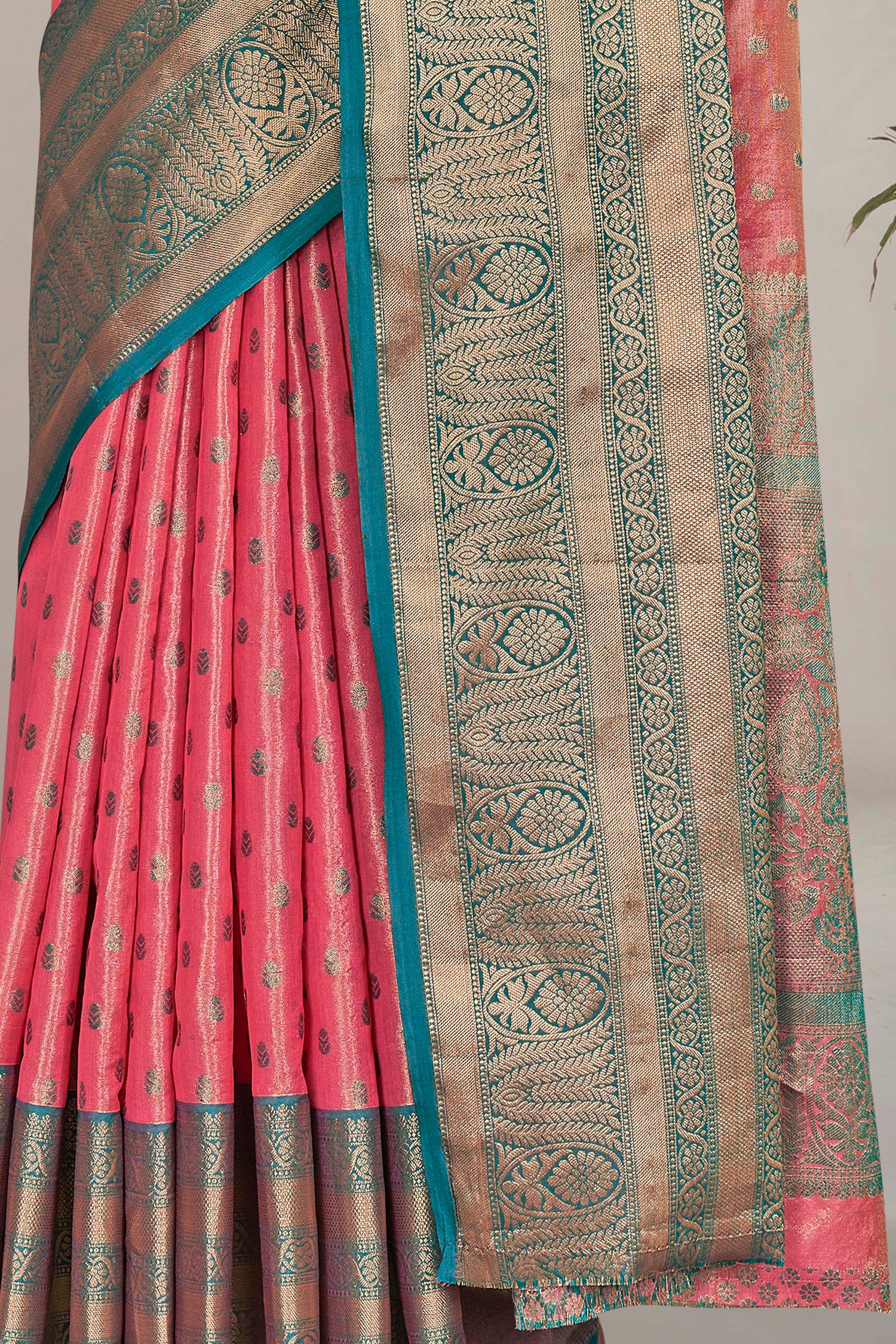 Luxurious Tissue Silk Pink Color Saree