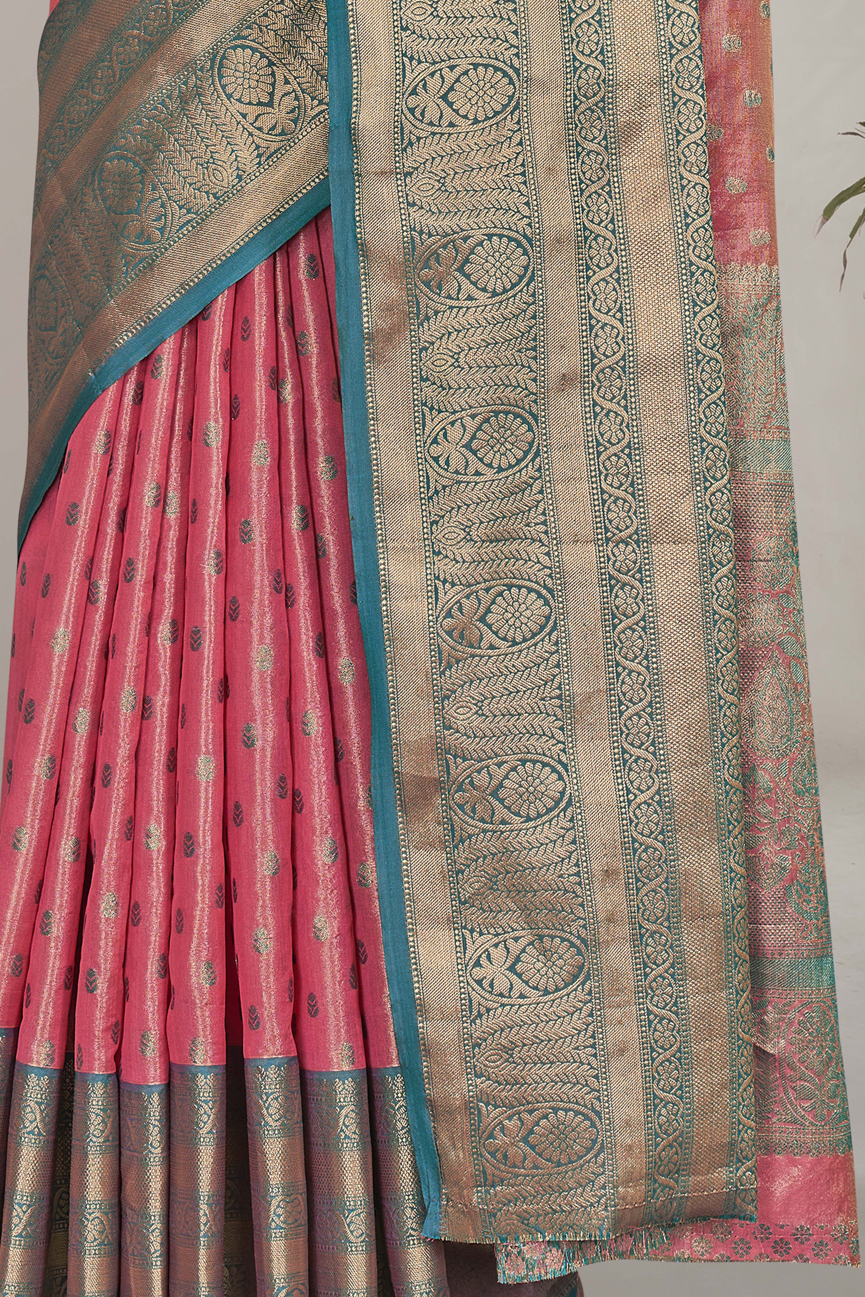 Luxurious Tissue Silk Pink Color Saree