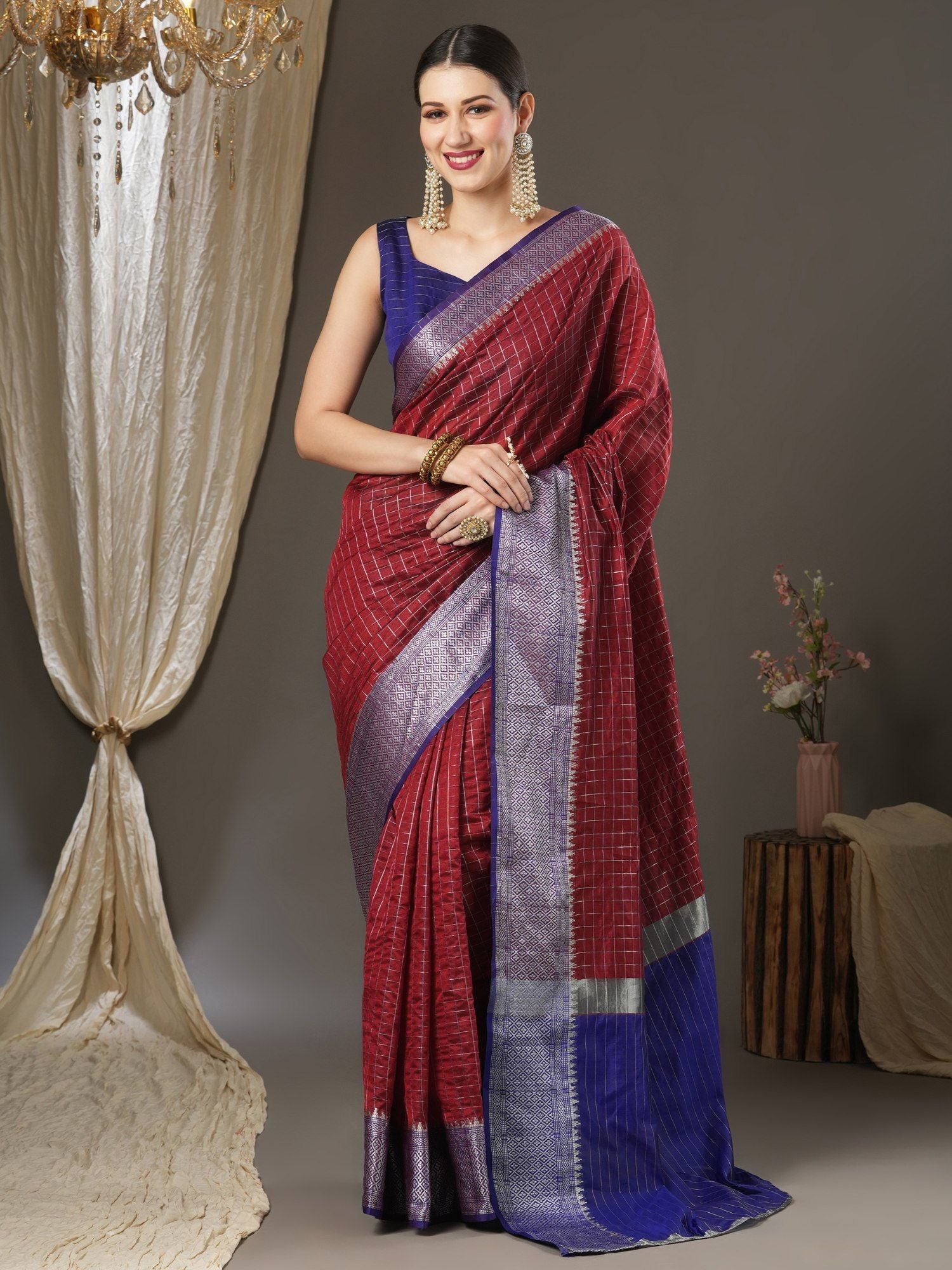 Latest Design Silk Maroon Color Designer Saree