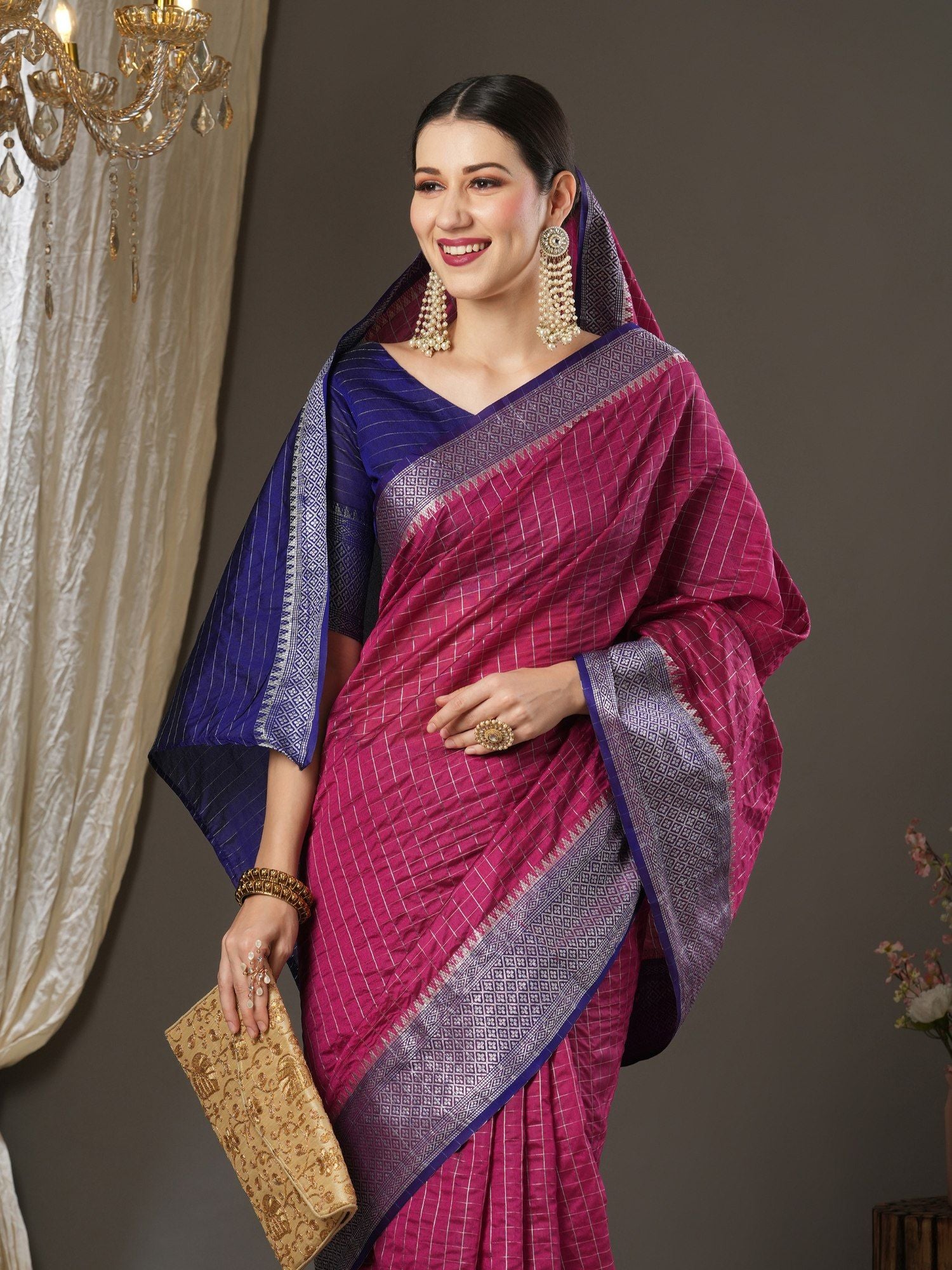 Latest Design Silk Pink Color Designer Saree