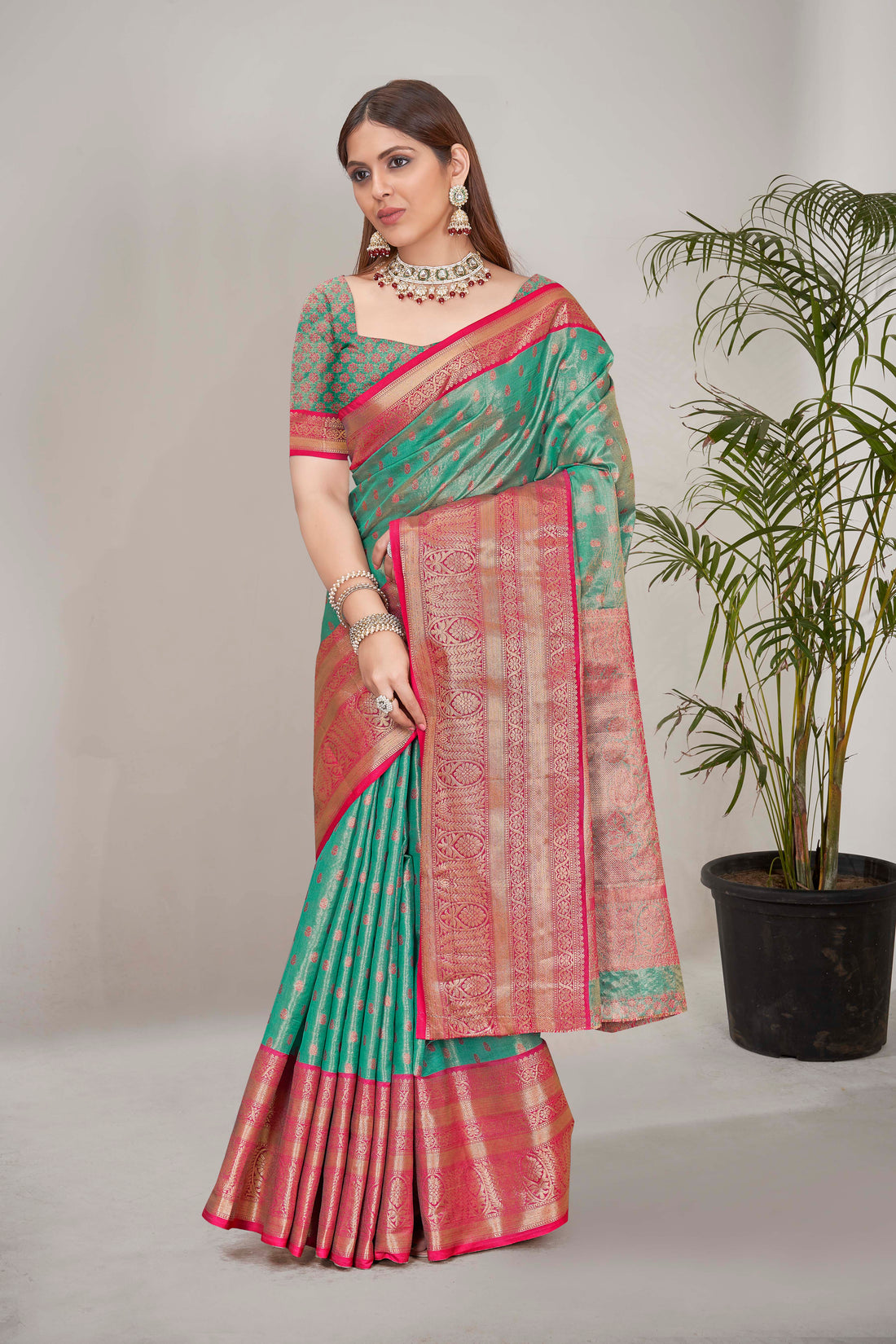 Traditional Tissue Silk Fancy Green Saree