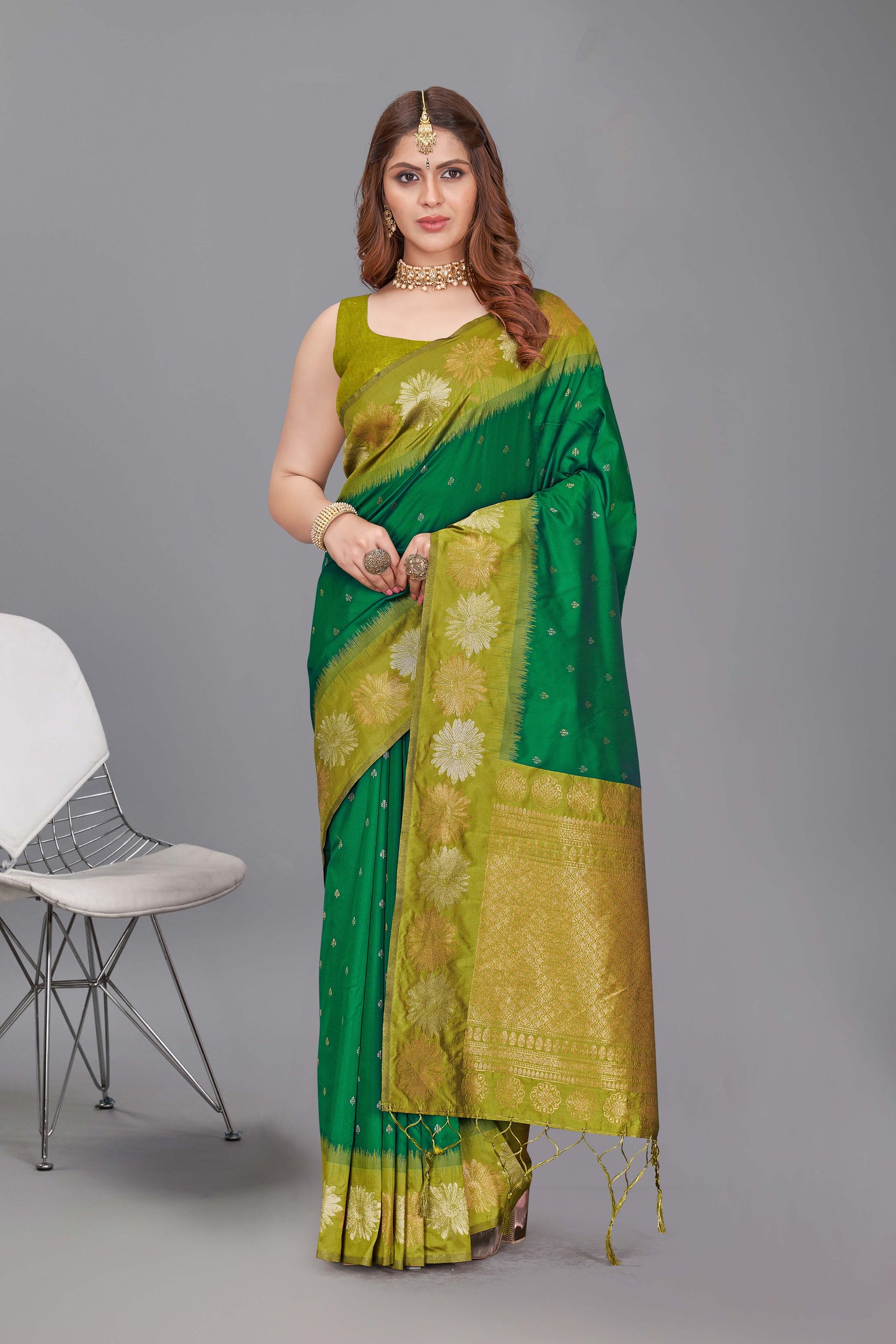 Fancy Dark Green Pure Silk Stylish Saree