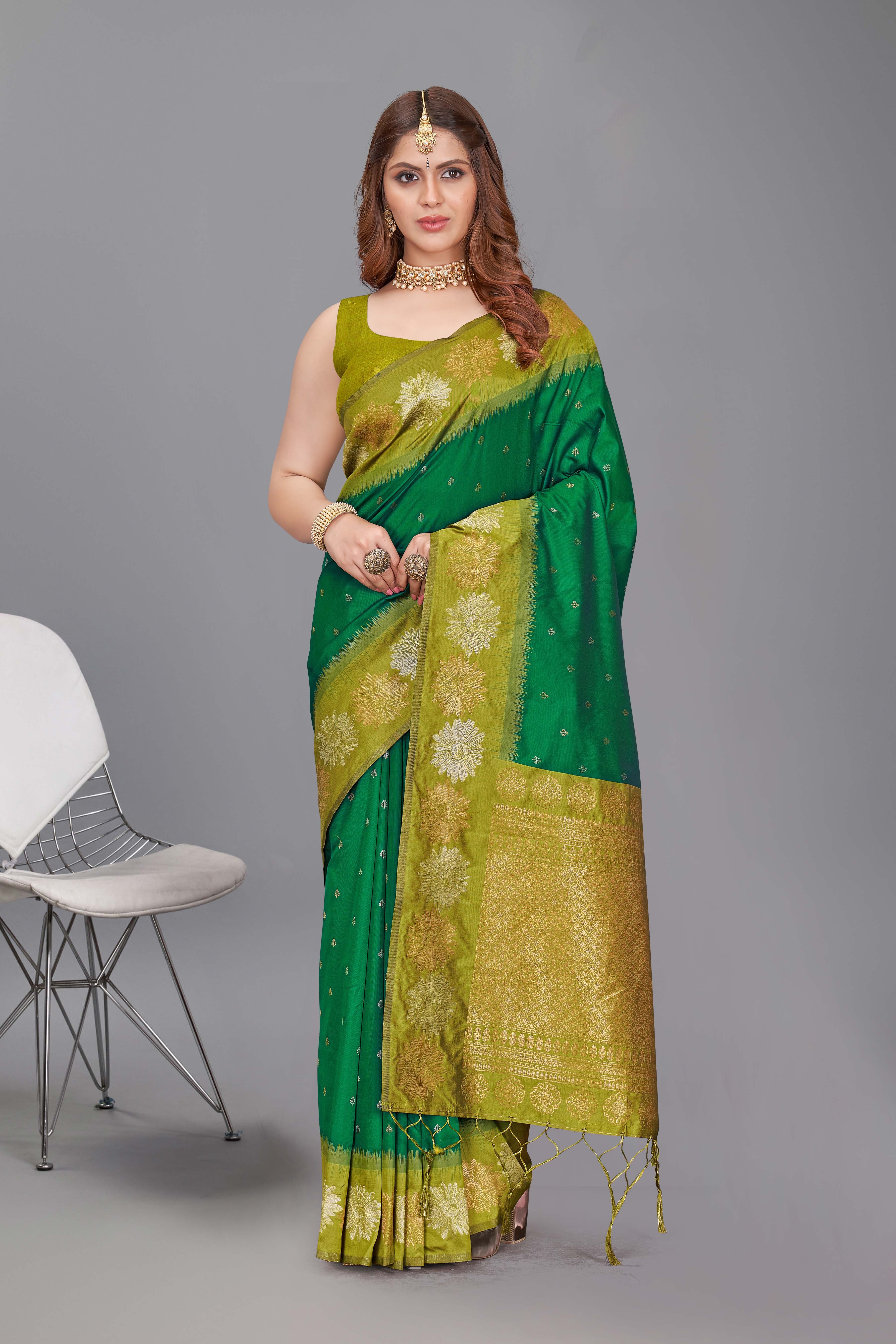 Fancy Dark Green Pure Silk Stylish Saree