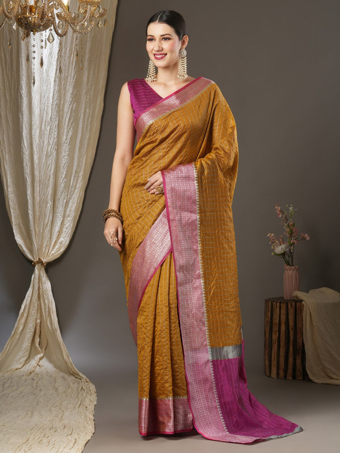 Latest Design Silk Yellow Color Designer Saree