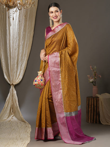 Latest Design Silk Yellow Color Designer Saree