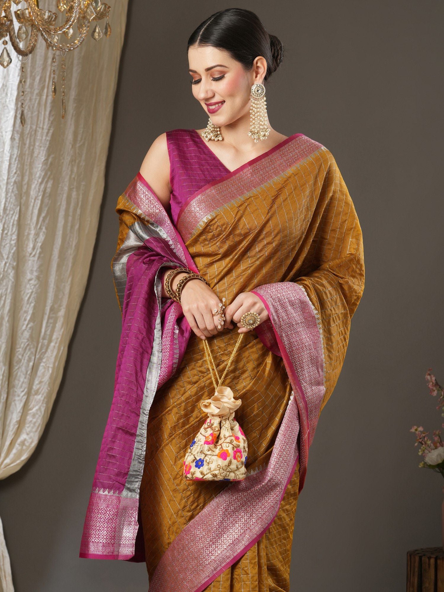 Latest Design Silk Yellow Color Designer Saree