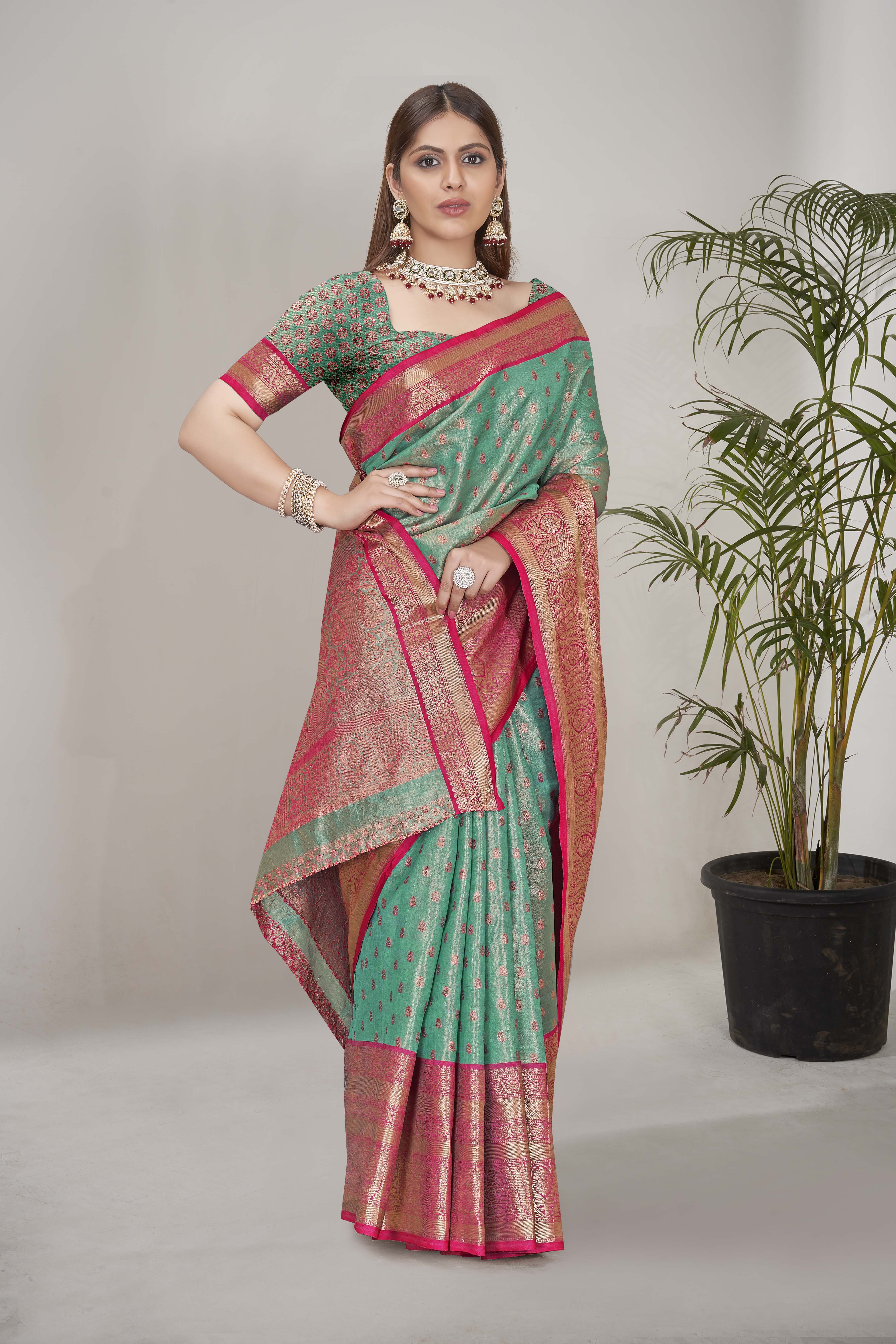 Traditional Tissue Silk Fancy Green Saree