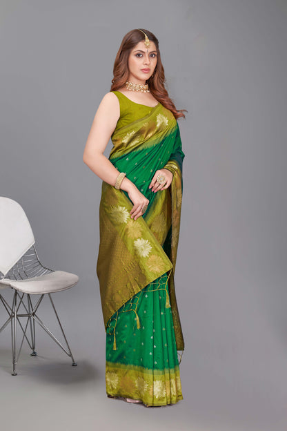 Fancy Dark Green Pure Silk Stylish Saree