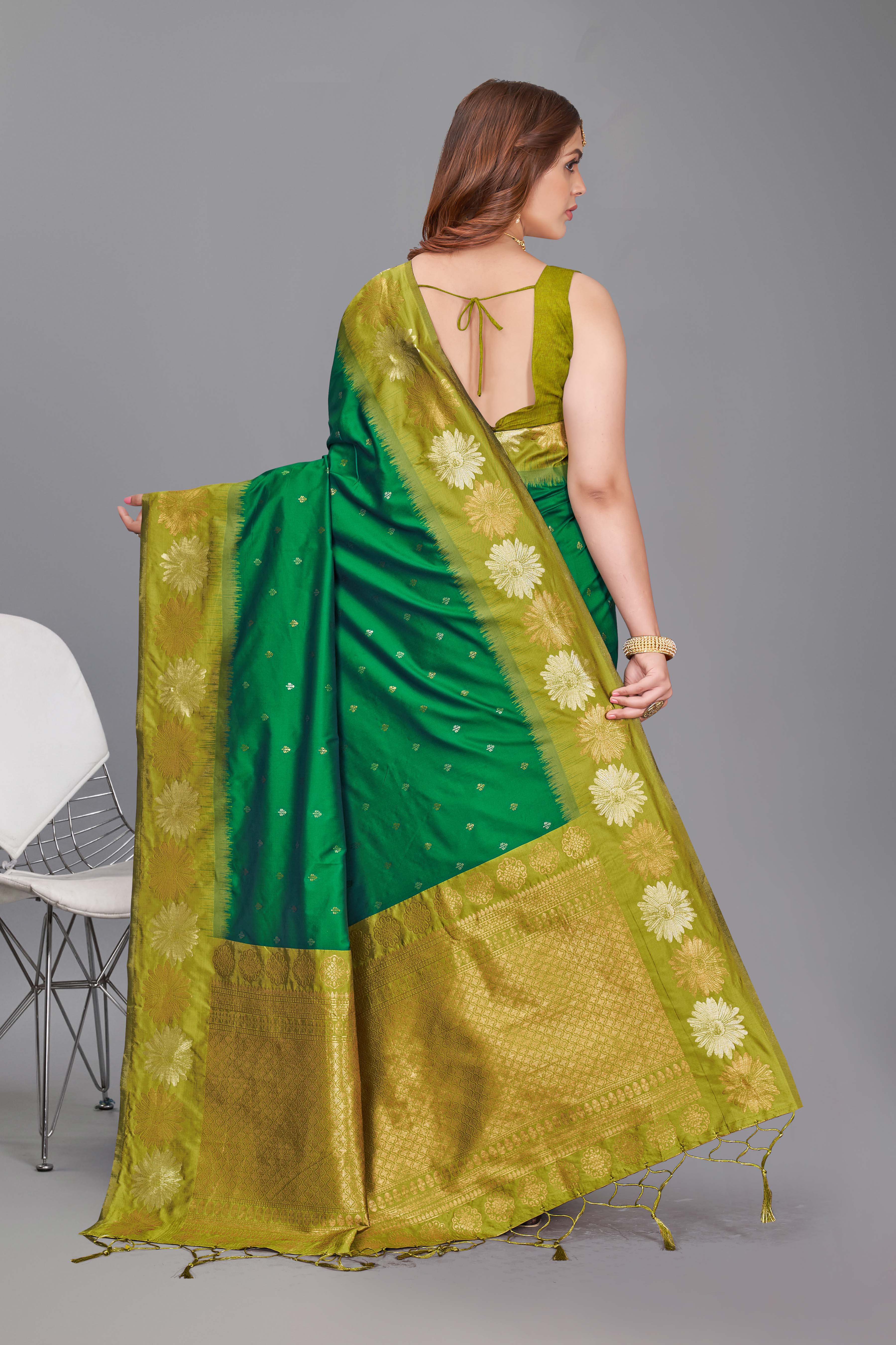 Fancy Dark Green Pure Silk Stylish Saree