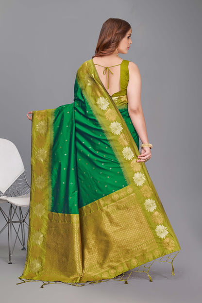 Fancy Dark Green Pure Silk Stylish Saree