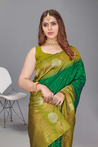 Fancy Dark Green Pure Silk Stylish Saree