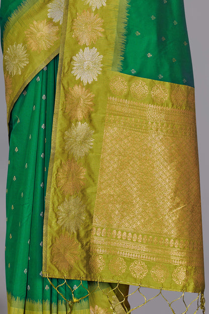 Fancy Dark Green Pure Silk Stylish Saree