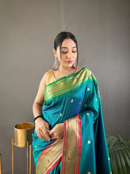 Heavy Pure Silk Green Color Soft Saree