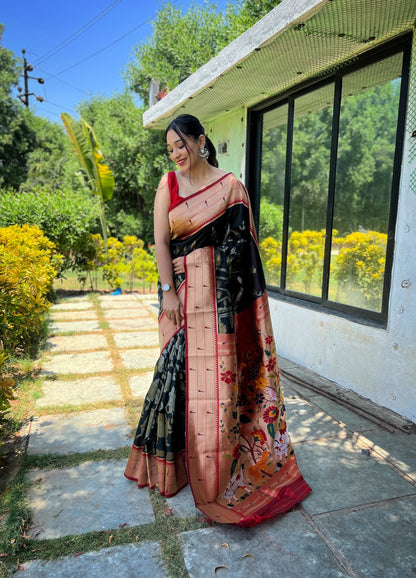 Luxury Black Color Pure Silk Saree