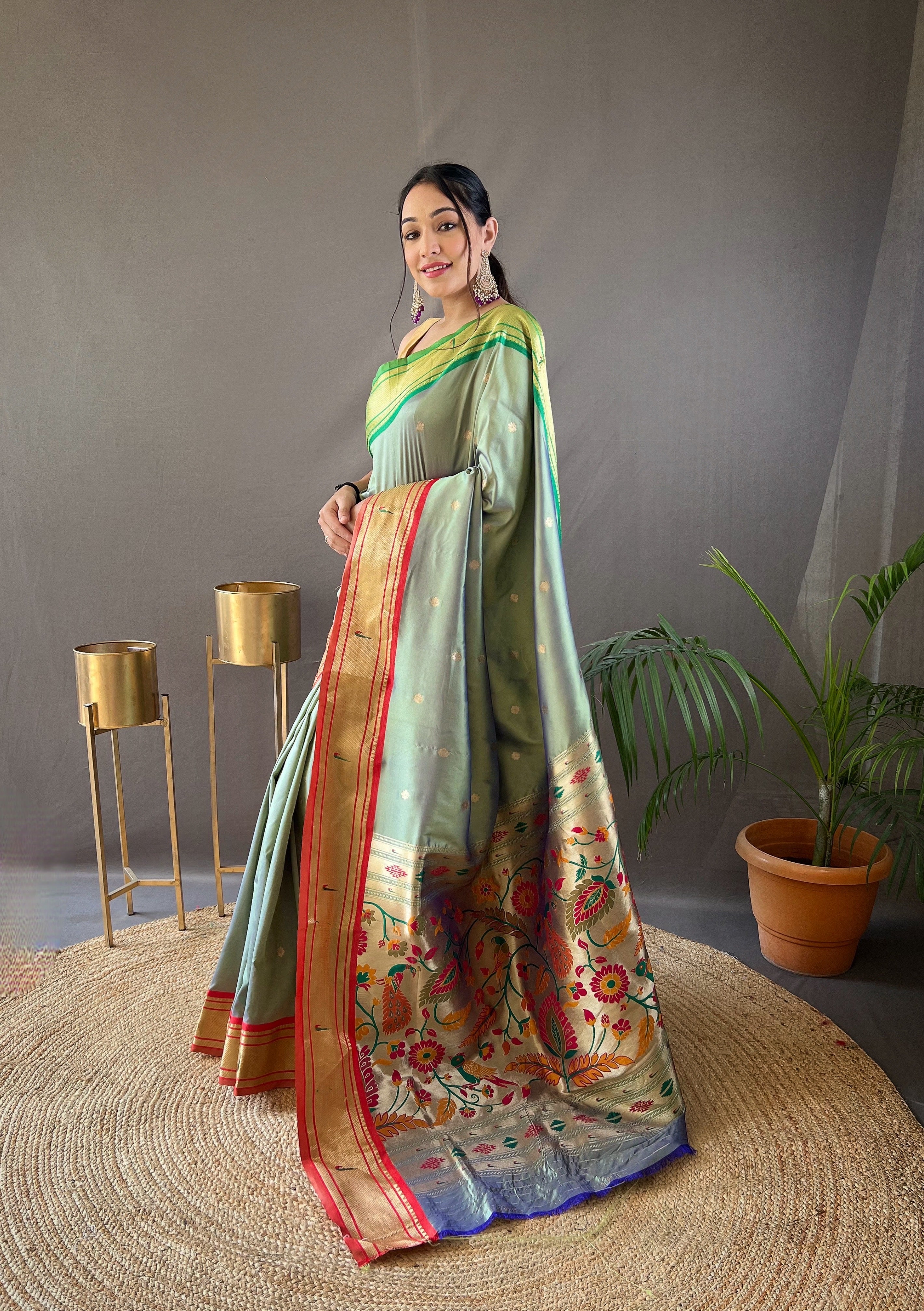 Traditional Green Color Pure Silk Saree