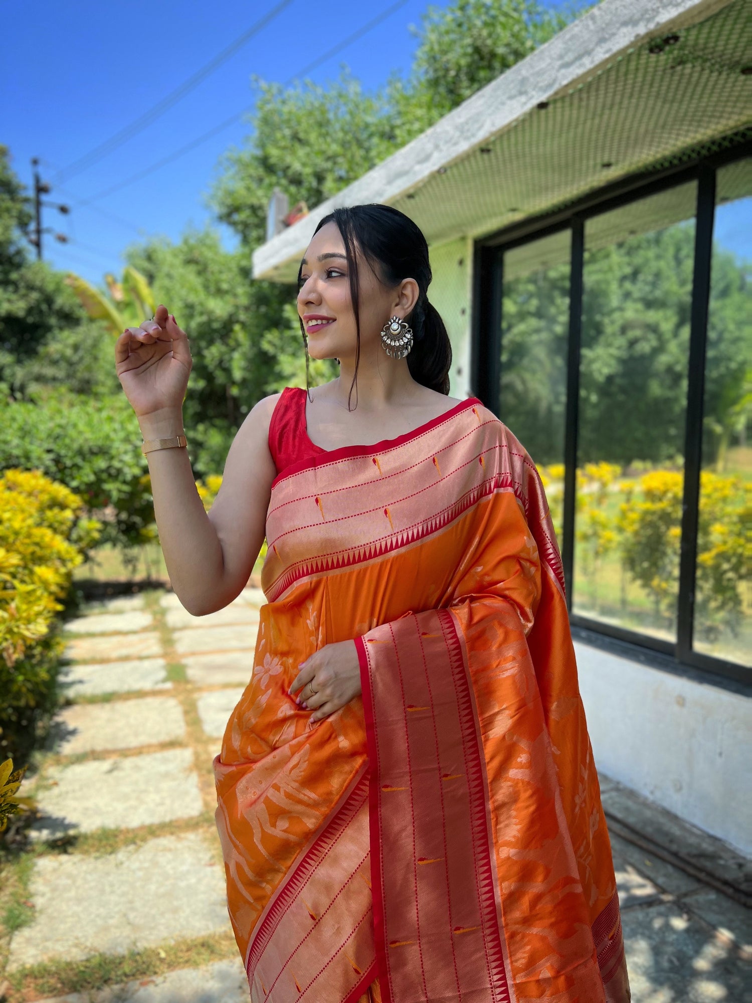 Party Wear Pure Silk Orange Saree