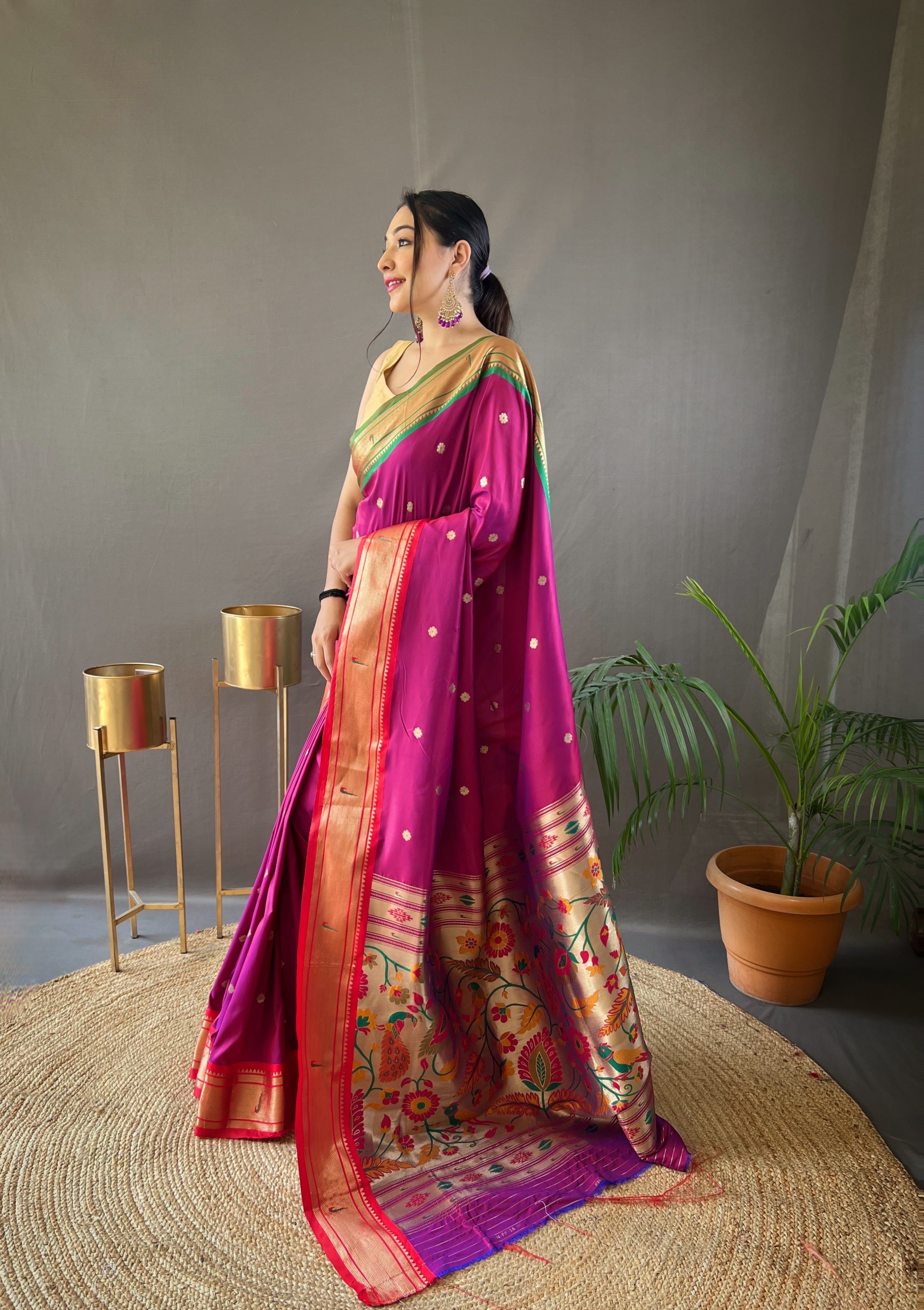 Purple Designer Pure Silk Soft Saree