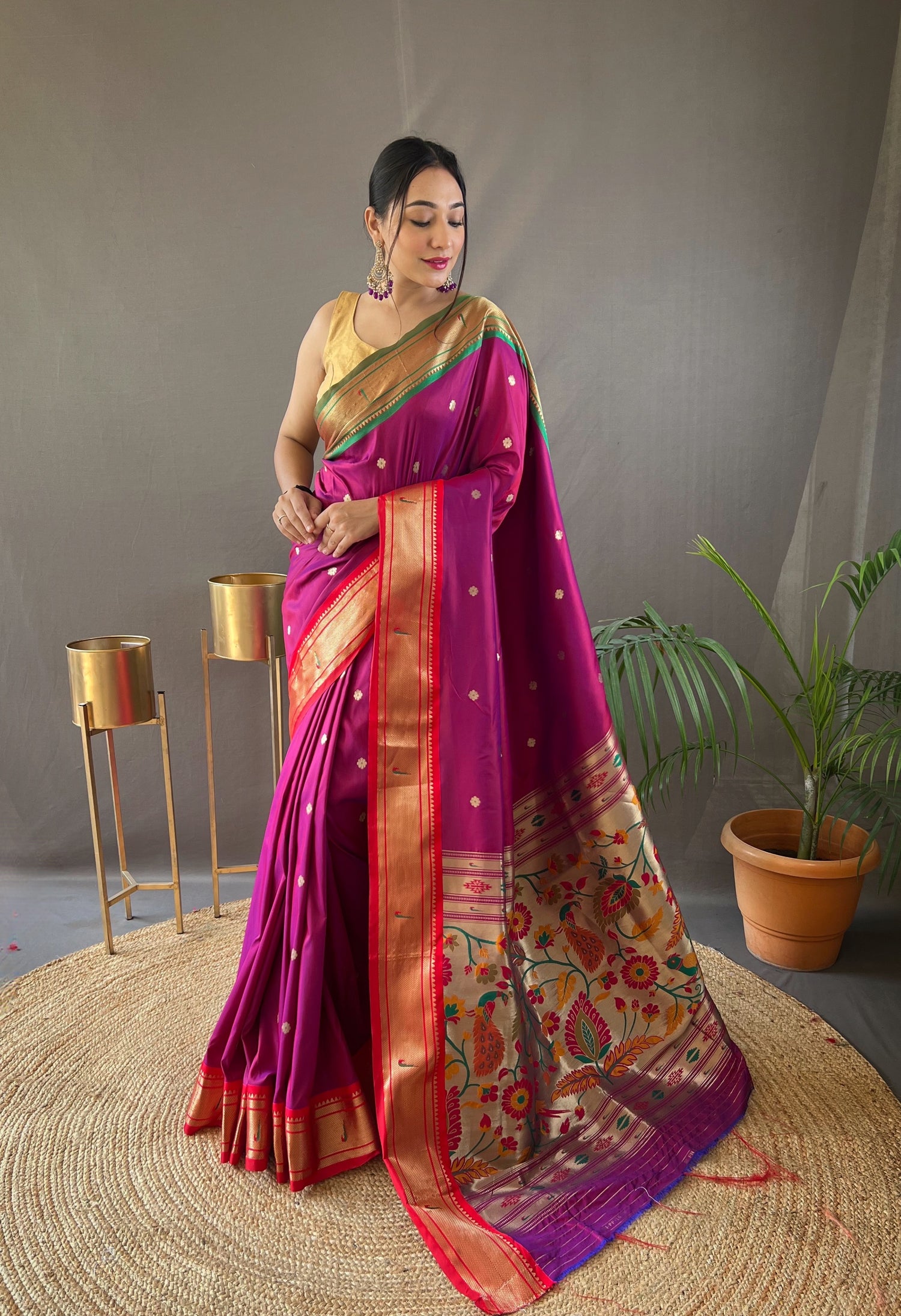 Purple Designer Pure Silk Soft Saree