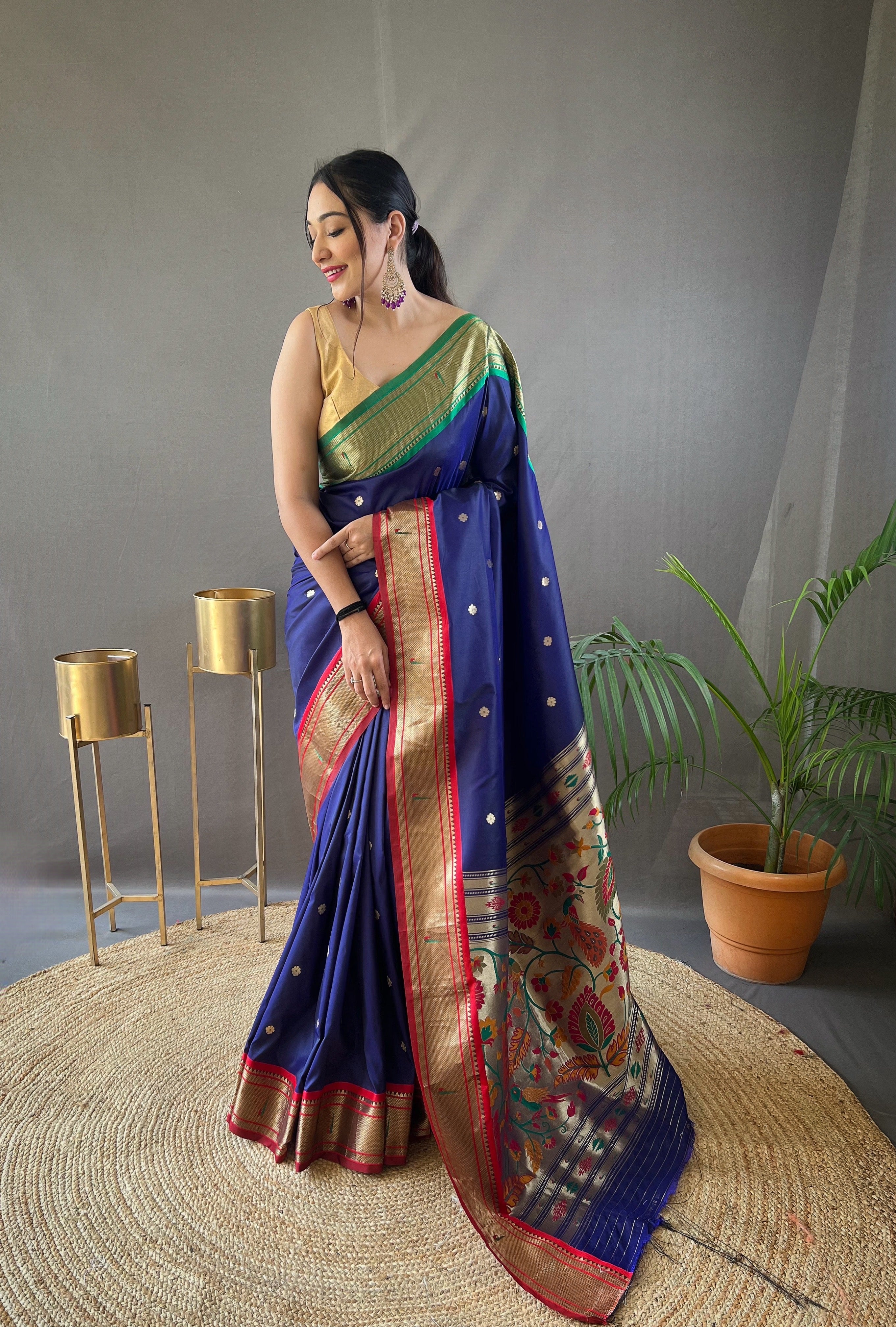 Navy Blue Wedding Wear Silk Saree