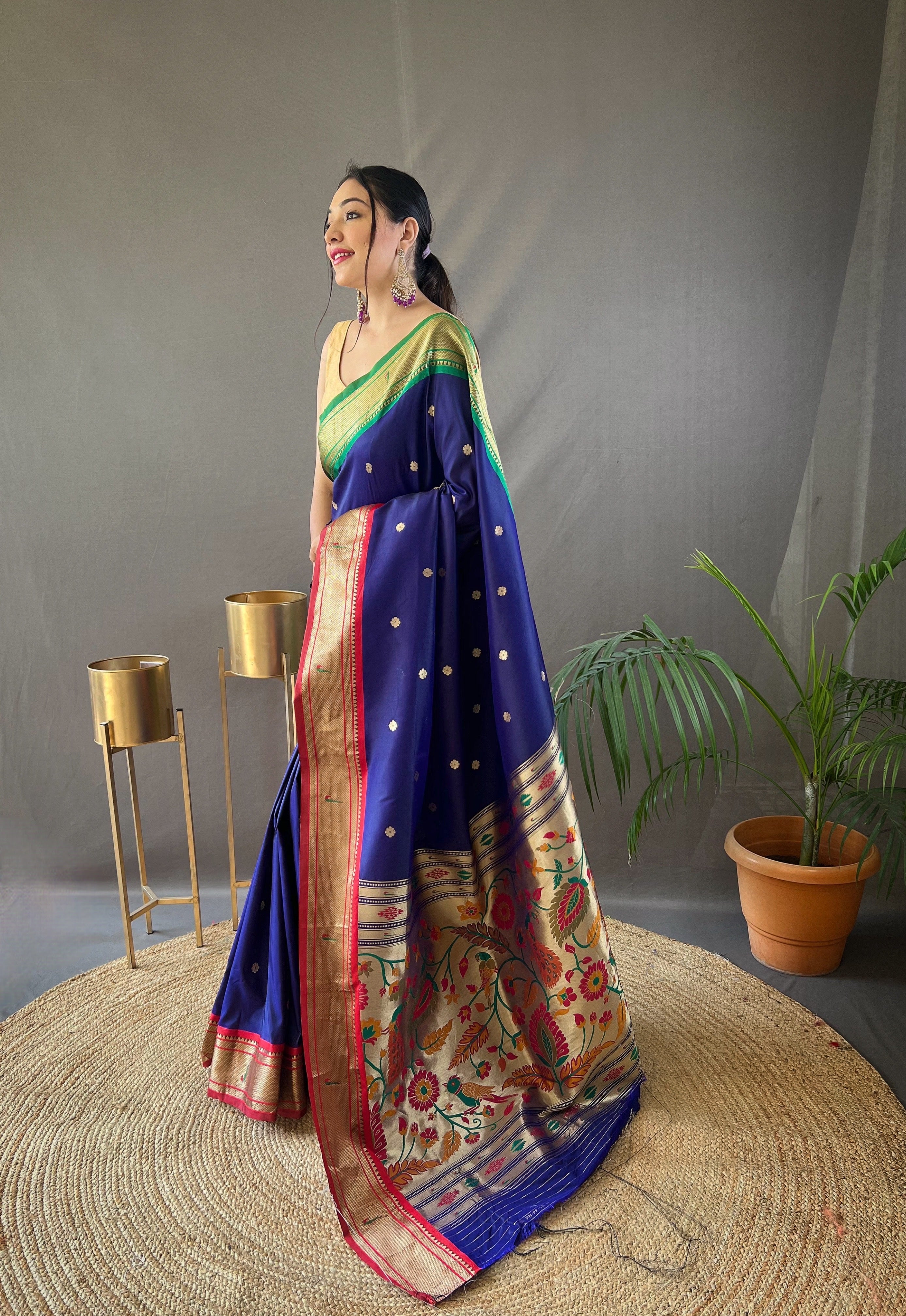 Navy Blue Wedding Wear Silk Saree