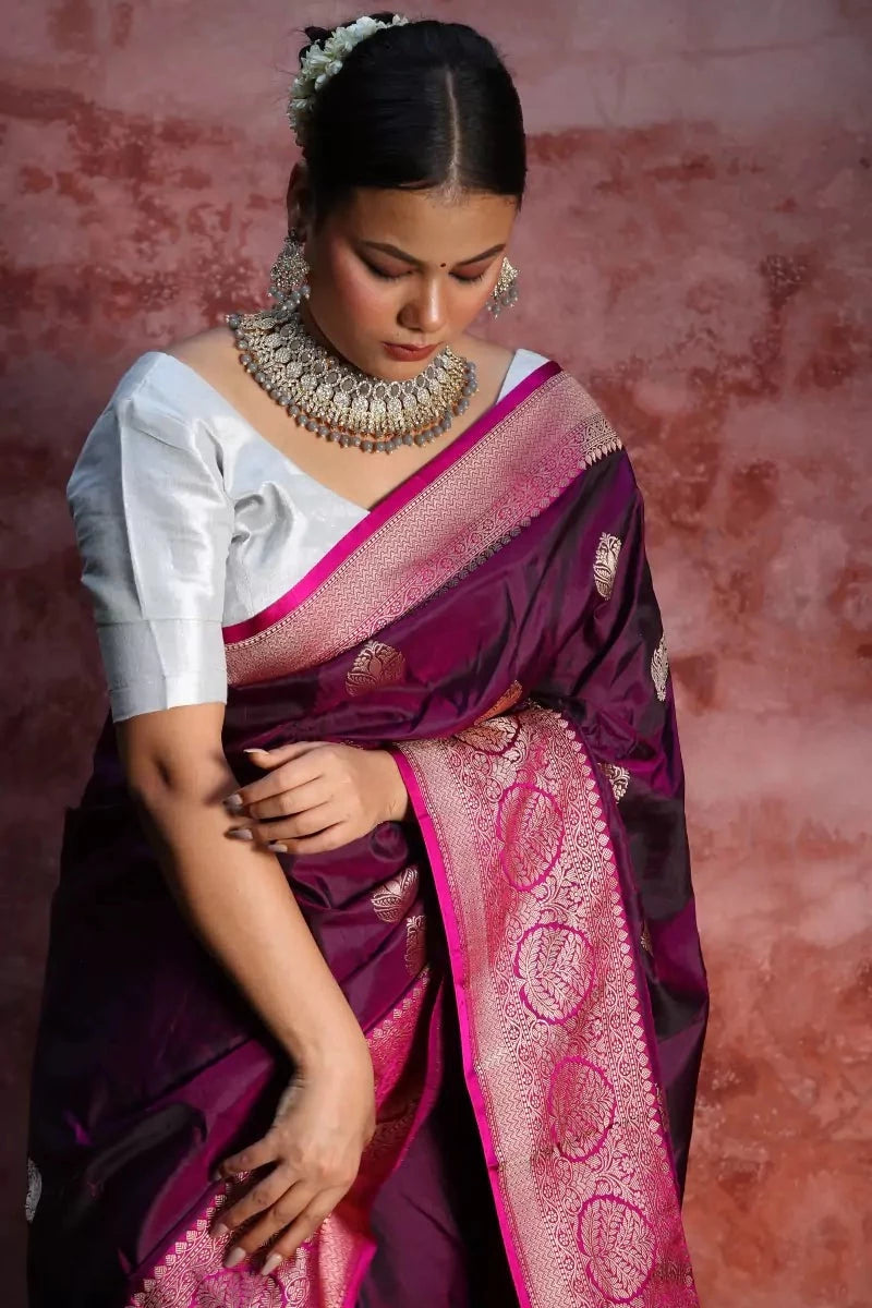 Royal Golden Purple Banarasi Silk Saree