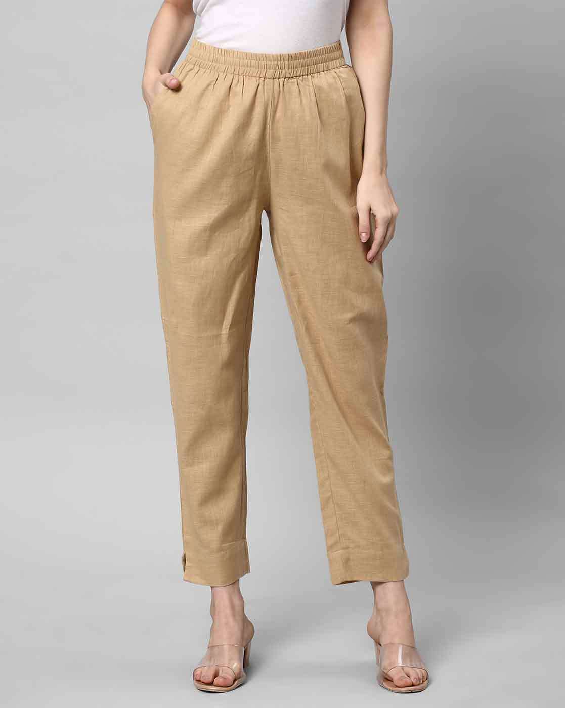 Relaxed Straight Leg Trousers ( Beige )