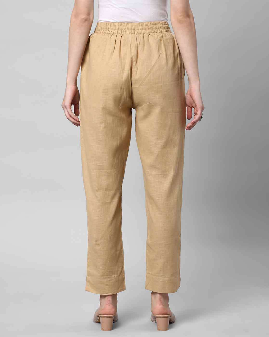 Relaxed Straight Leg Trousers ( Beige )