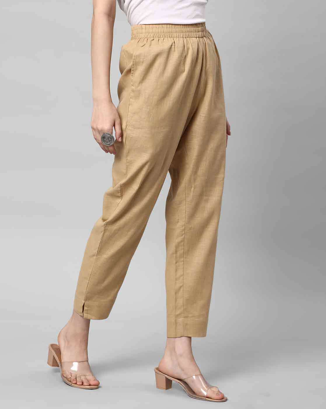 Relaxed Straight Leg Trousers ( Beige )