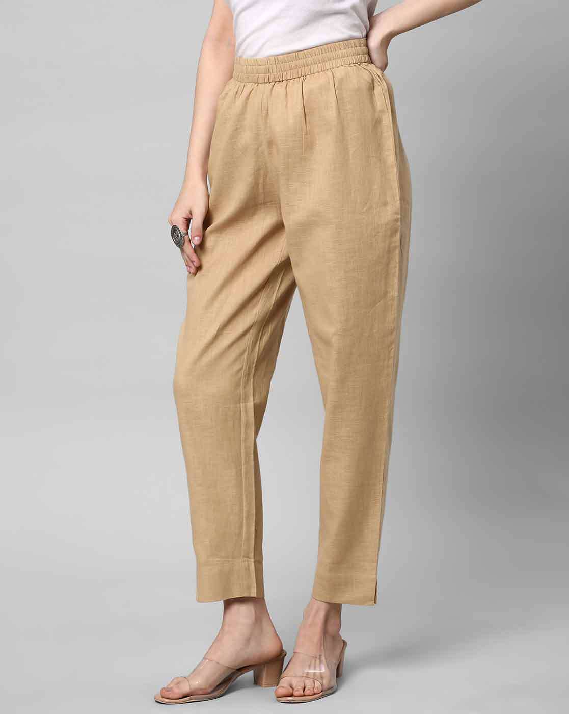 Relaxed Straight Leg Trousers ( Beige )