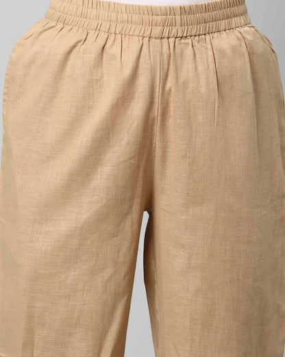 Relaxed Straight Leg Trousers ( Beige )