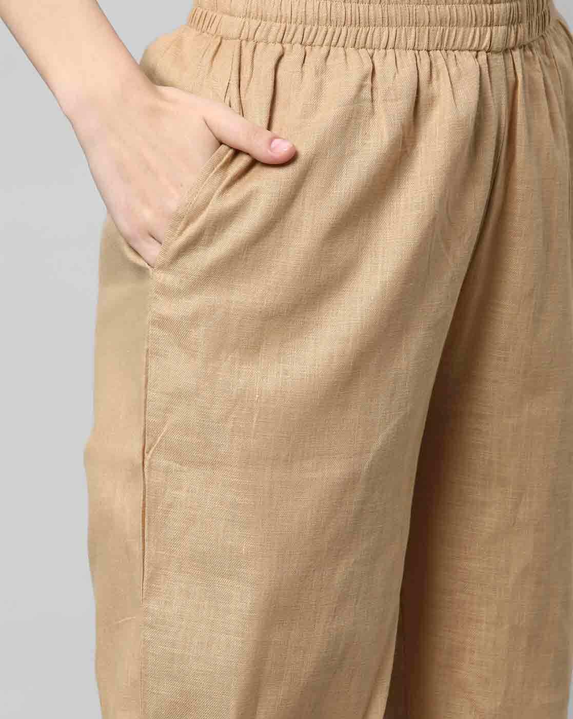 Relaxed Straight Leg Trousers ( Beige )