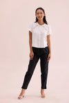 Mid-Rise Cropped Cotton Pant Trousers (Black)