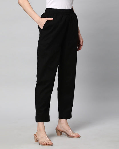 Relaxed Straight Leg Trousers ( Black  )