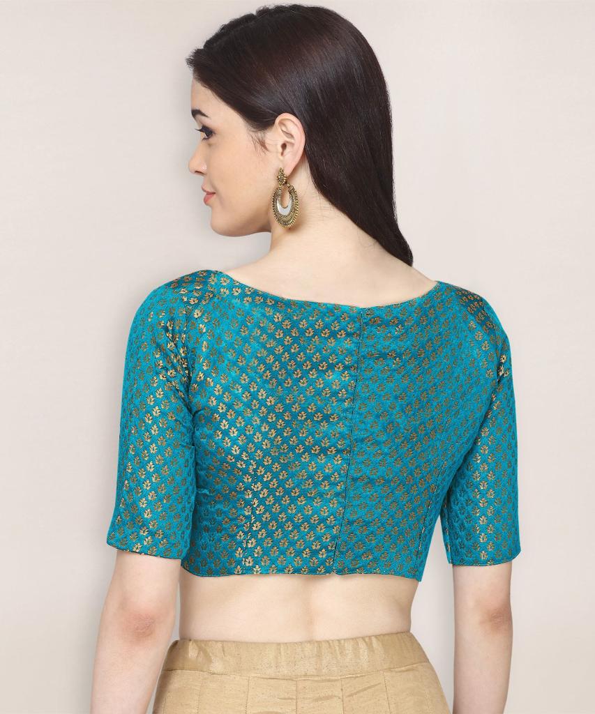 Attractive Readymade Boat Neck Brocade Blue Blouse