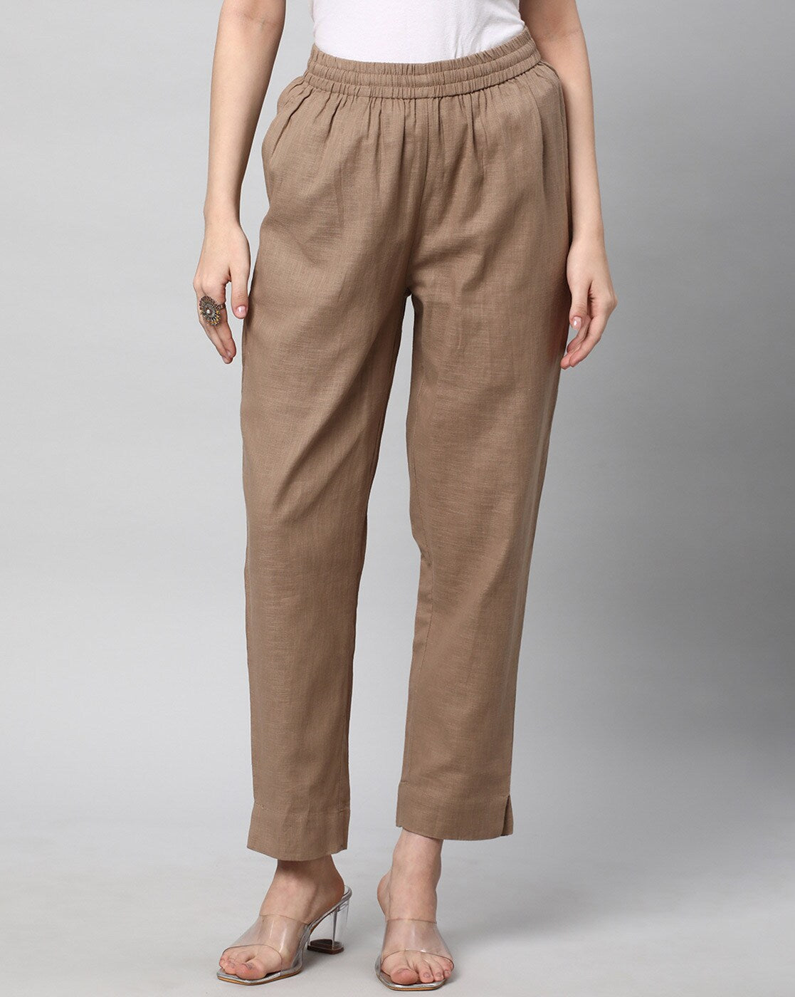 Relaxed Straight Leg Trousers ( Brown )