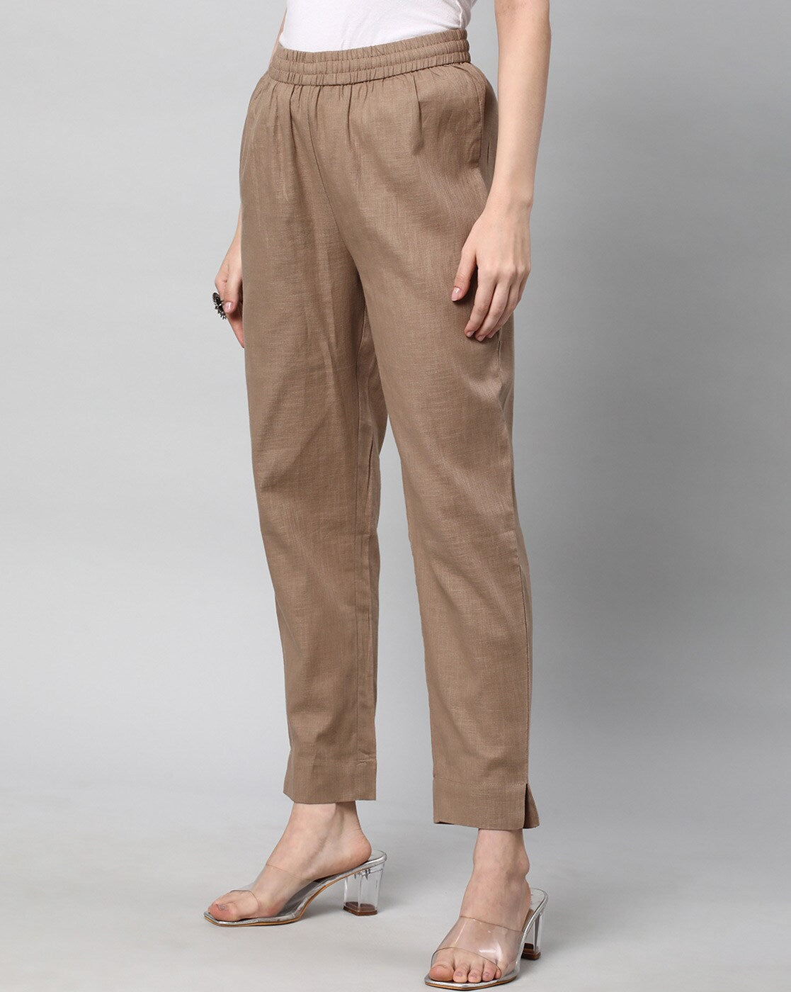 Relaxed Straight Leg Trousers ( Brown )