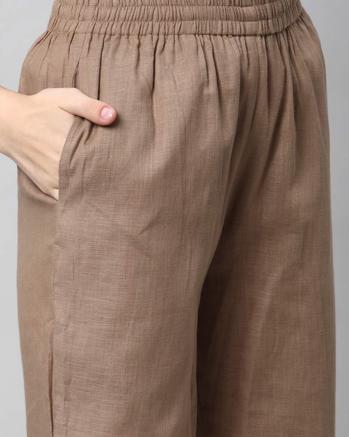 Relaxed Straight Leg Trousers ( Brown )