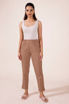 Mid-Rise Cropped Cotton Pant Trousers (Brown)