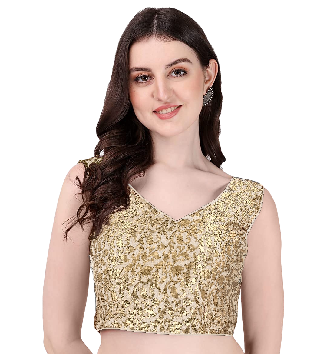 Printed Golden Latest Design V neck Readymade Blouse