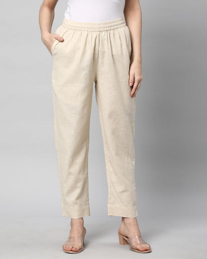 Relaxed Straight Leg Trousers ( Cream )