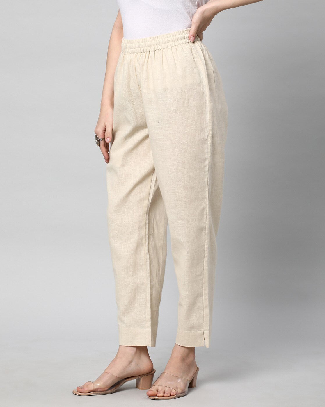 Relaxed Straight Leg Trousers ( Cream )