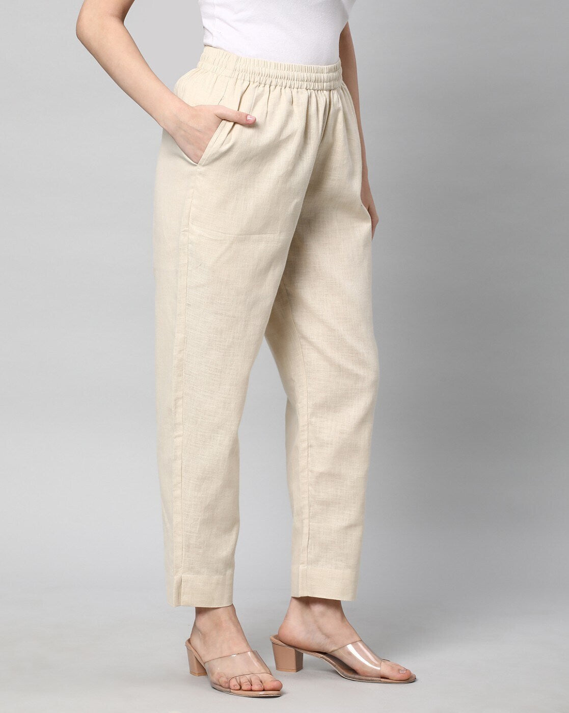 Relaxed Straight Leg Trousers ( Cream )