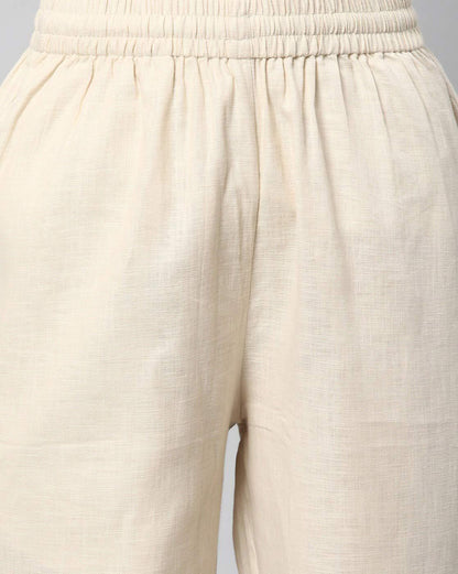 Relaxed Straight Leg Trousers ( Cream )