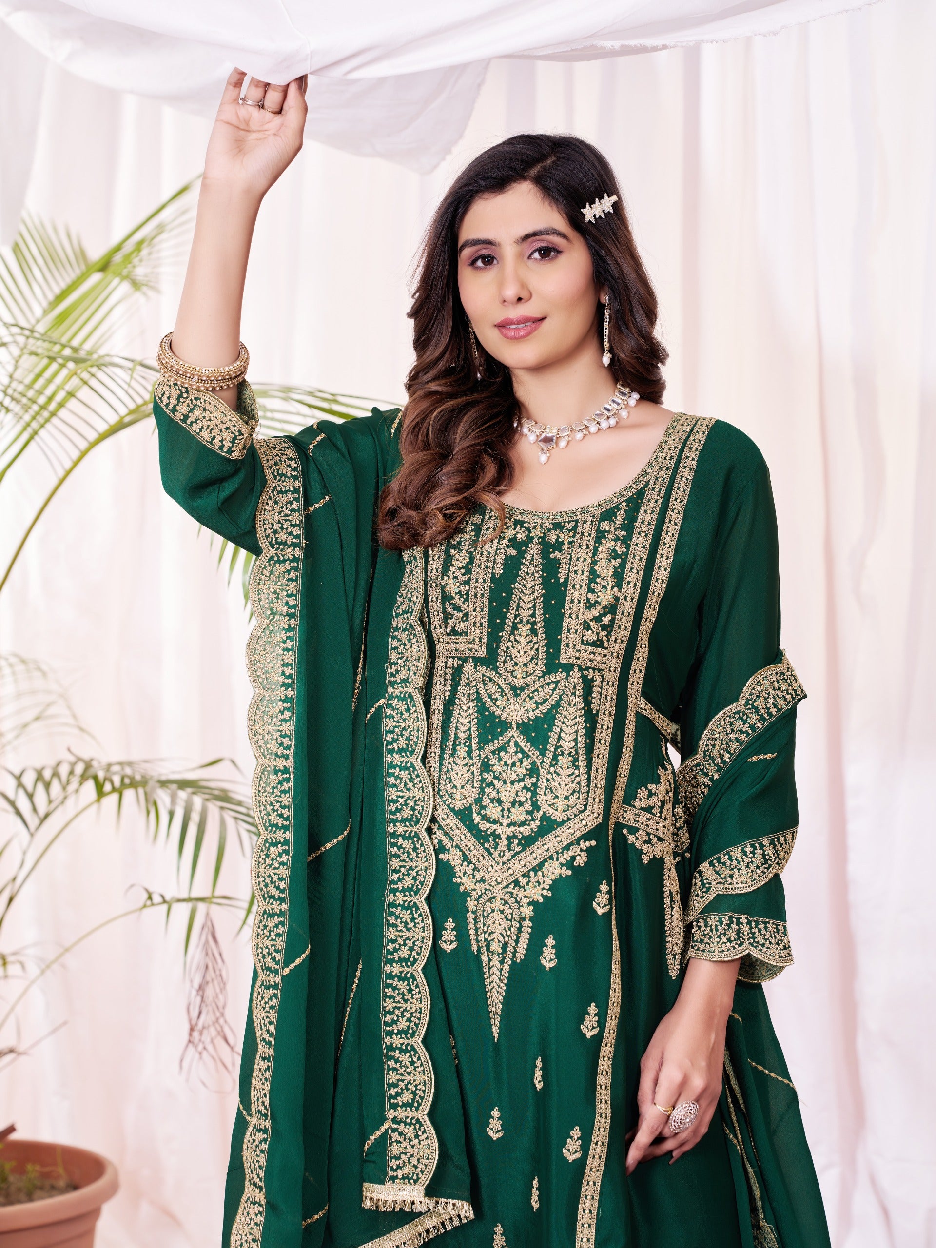 Green Party Wear Fancy Salwar Suit