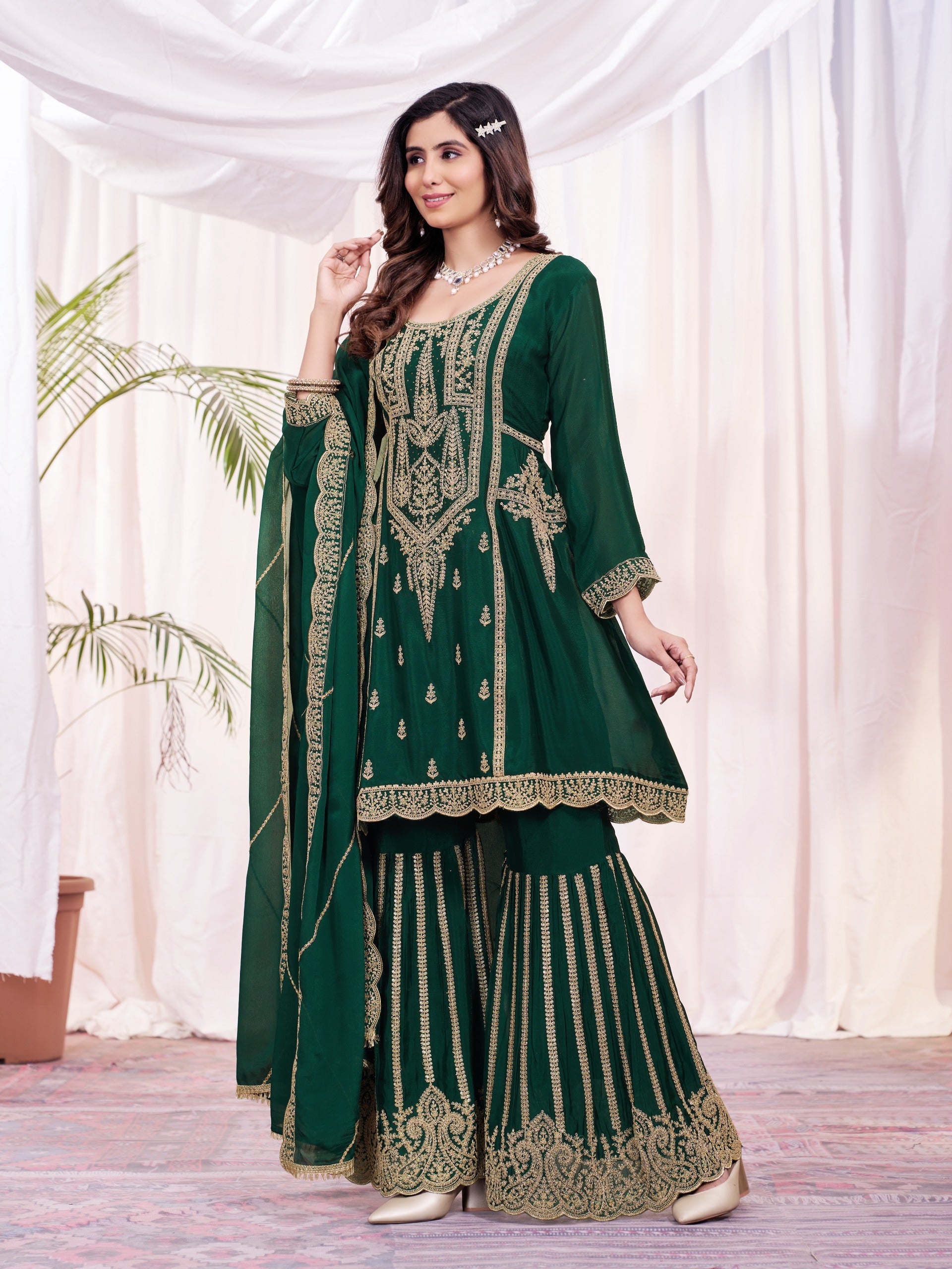 Green Party Wear Fancy Salwar Suit