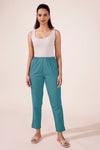 Mid-Rise Cropped Cotton Pant Trousers (Dusty Blue)